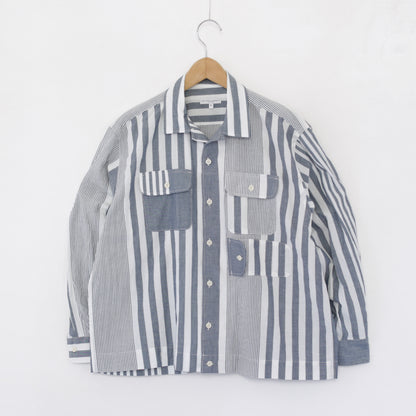 Bowling Shirt - Stripe Cotton Chambray｜Blue/White