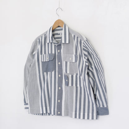Bowling Shirt - Stripe Cotton Chambray｜Blue/White