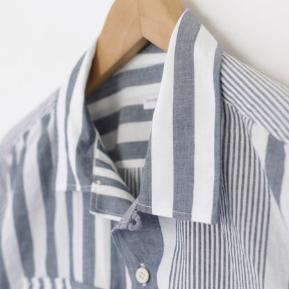 Bowling Shirt - Stripe Cotton Chambray｜Blue/White