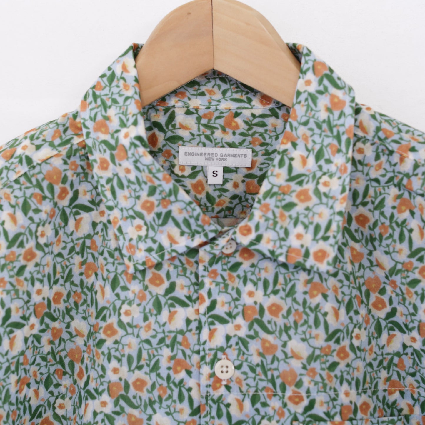 Camp Shirt - Small flower Cotton Lawn｜Blue