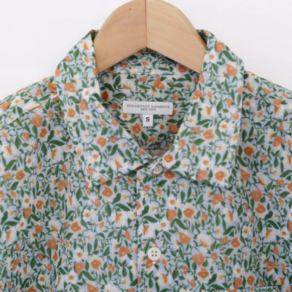 Camp Shirt - Small flower Cotton Lawn｜Blue
