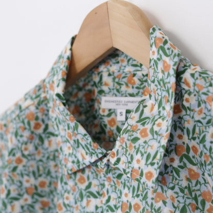 Camp Shirt - Small flower Cotton Lawn｜Blue