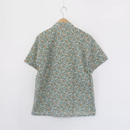 Camp Shirt - Small flower Cotton Lawn｜Blue