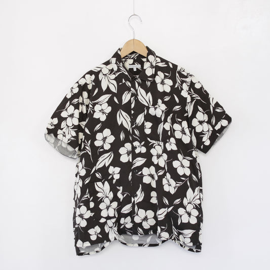 Camp Shirt - Tencel floral Print｜Black/Natural