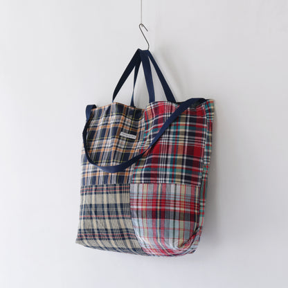 Carry All Tote - Square Patchwork Madras｜Navy