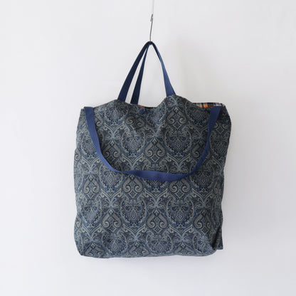 Carry All Tote - Square Patchwork Madras｜Navy