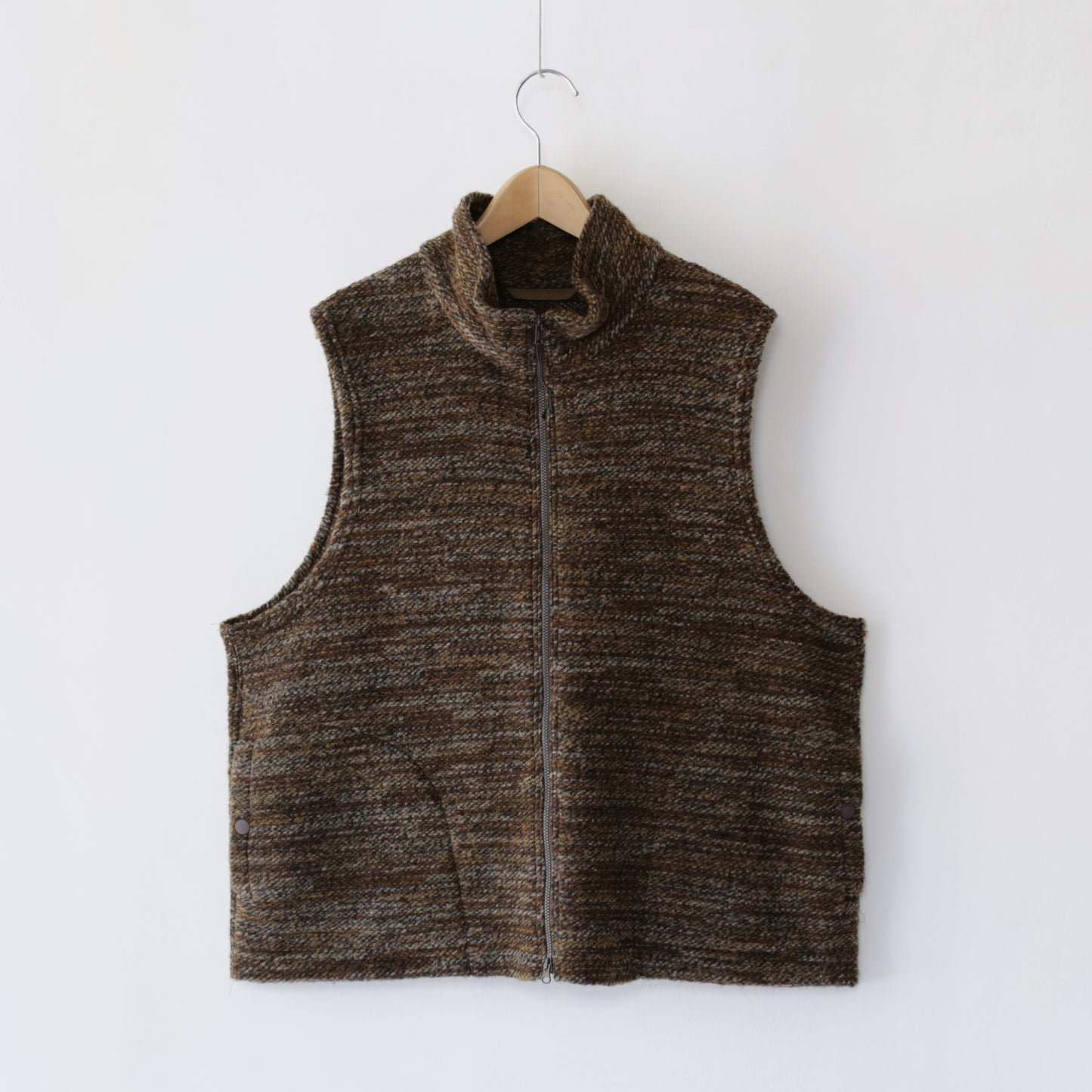 High Mock knit Vest - Poly Wool Melange Knit｜Brown