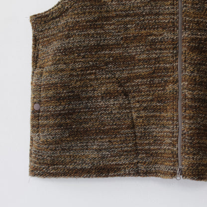 High Mock knit Vest - Poly Wool Melange Knit｜Brown
