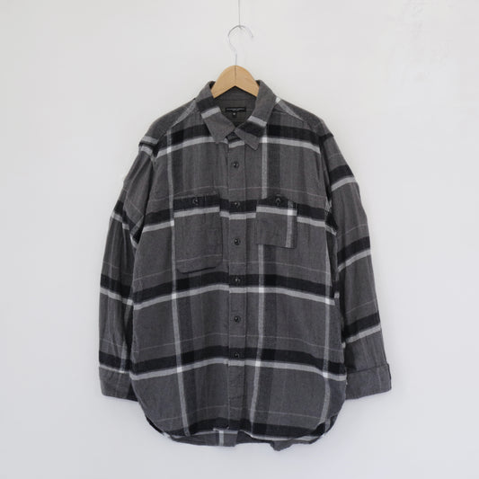 Work Shirt - Cotton Brushed Big Plaid｜Grey / Black