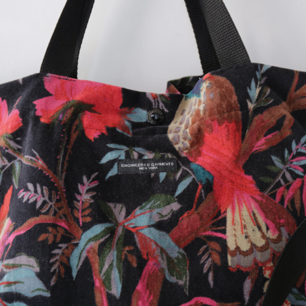 Carry All Tote Cotton Bird Print Velveteen Black everly